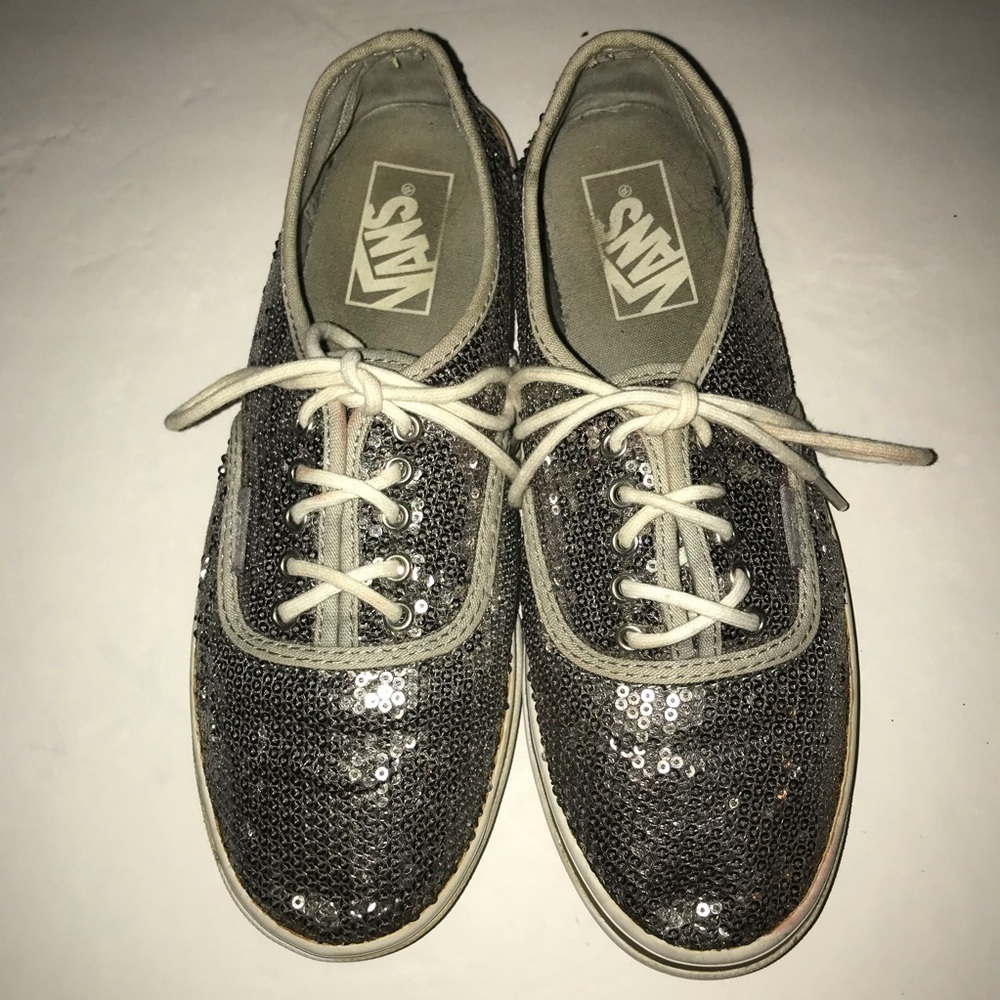 Vans Silver Sequin Sneakers Tennis Shoes - Picture 3 of 7